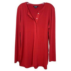 Lauren Ralph Lauren Womens L Popover Blouse Tunic Red Long Sleeve Work Office